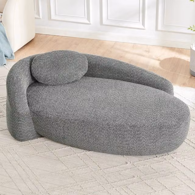 Divano WISHDOR in tessuto bouclé grigio con design minimalista e struttura imbottita in schiuma