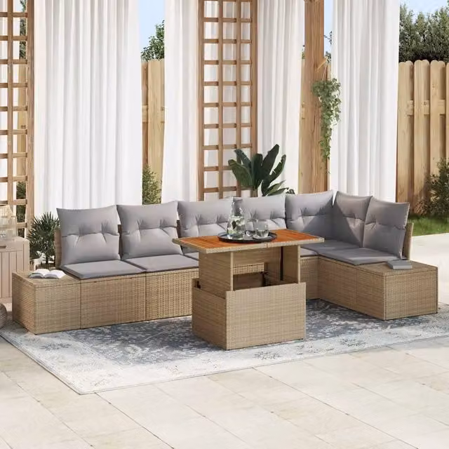 Set Divano da Giardino 7 pz Beige Poly Rattan 3358709