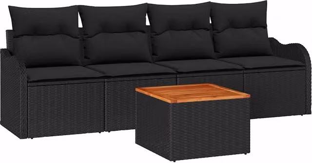 Set Divano da Giardino con archiviazione 5 pz | Set Salotto da Giardino Nero polyrattan