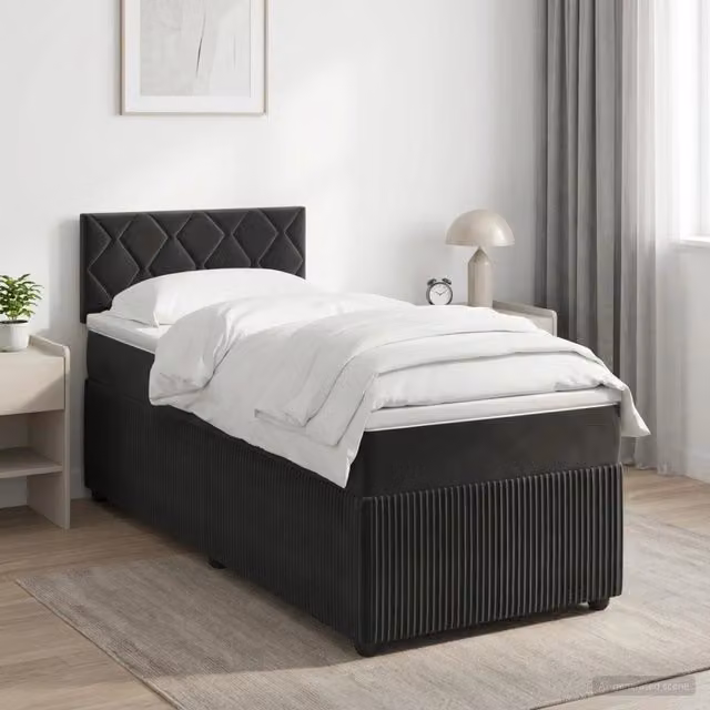 Letto box spring con materasso Nero 100 x 200 cm Velluto 3453091