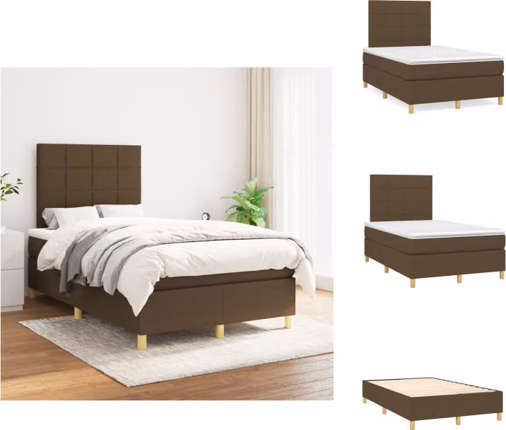 vidaXL Letto a molle con materasso in tessuto marrone scuro 120x200 cm - Letti e strutture letto