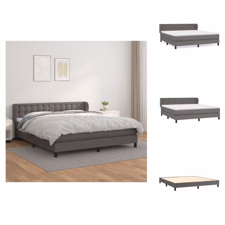 vidaXL Letto a molle con materasso grigio 160x200 cm in Pelle finta - Letti & strutture letto
