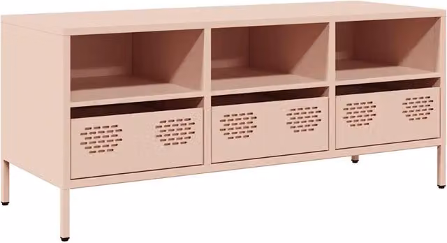 Mobile TV in stile industrial rosa con compartimenti media in metallo L: 101,5 cm, P: 39 cm, H: 43,5 cm – 1
