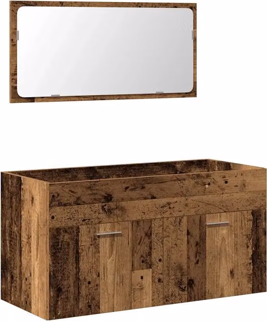 Armadietto da bagno a parete con specchio 90 x 38,5 x 46 cm pratico spazio portaoggetti stile vintage in legno multistrato legno vecchio 02_0050873