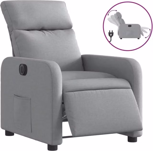 Poltrona | Sedia Relax Elettrica Reclinabile Grigio Chiaro in Tessuto