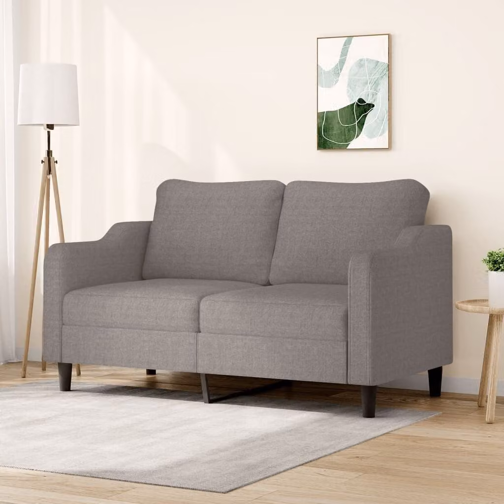 Divano a due posti, colore taupe, 140 cm, rivestito in tessuto