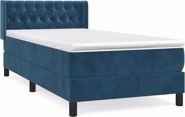 Letto singolo | Letto per adulti | Giroletto a Molle con Materasso Blu Scuro 90x200 cm in Velluto