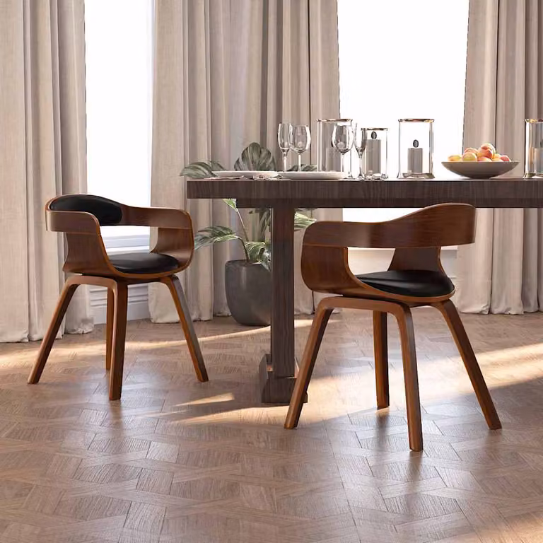 Set di 2 sedie da pranzo vidaXL in legno curvato e similpelle nere e marroni per cucina e sala da pranzo