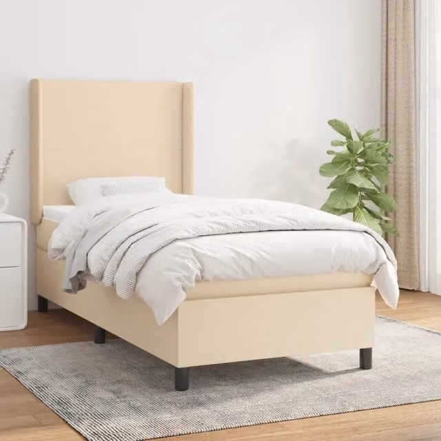 Letto Ibrido vidaXL con Giroletto a Molle e Materasso in Tessuto Beige e Bianco L/P/H: 90 x 190 x 128 cm