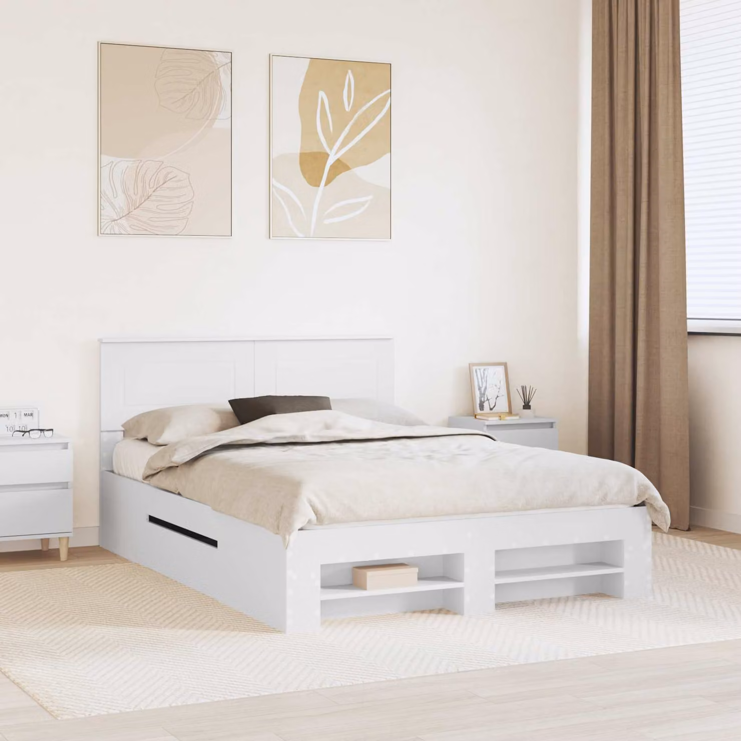 Struttura del letto moderna vidaXL in legno ingegnerizzato bianco, L/P/H: 140 x 200 x 90 cm