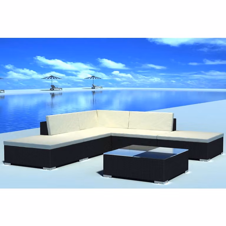vidaXL Set Divani da Giardino 6 pz con Cuscini e Tavolino in Polyrattan e Metallo Nero