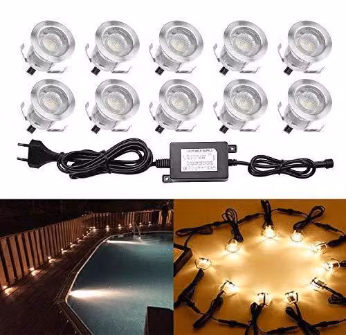 Set di 10 faretti LED da incasso, illuminazione a pavimento, acciaio inossidabile, 12V, 40 lumen
