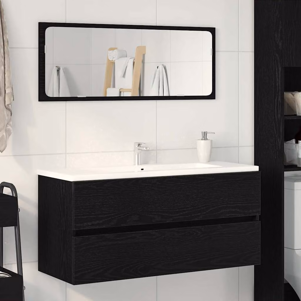 Mobile Lavabo Moderno vidaXL in Rovere Nero e Legno Multistrato, L 100 x P 38,5 x H 45 cm