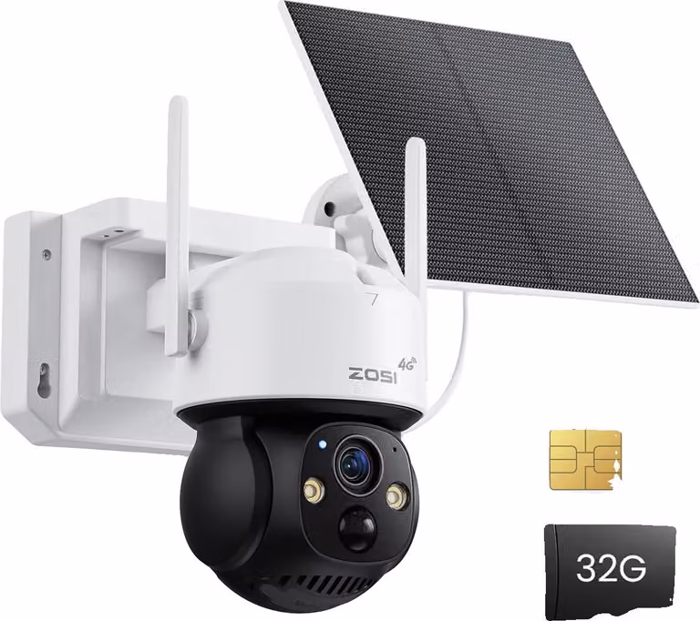 Telecamera da esterno a batteria, risoluzione 4MP, funzione di rotazione e inclinazione a 360°, 4G x scheda SIM x 32GB