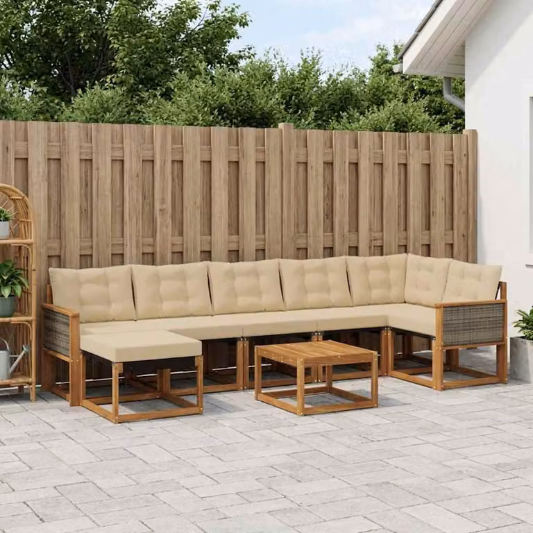 Set di divani da esterno vidaXL 8 pezzi in legno di acacia con cuscini beige e marrone per giardino e terrazza