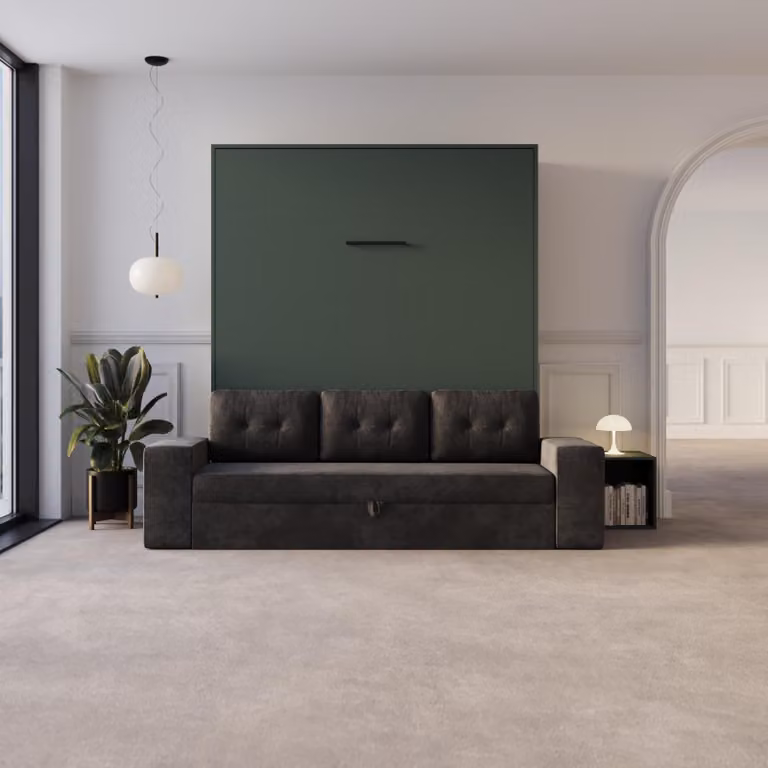 Letto a scomparsa M3 160x200 (profondità 55 cm) verticale Verde pietra divano antracite