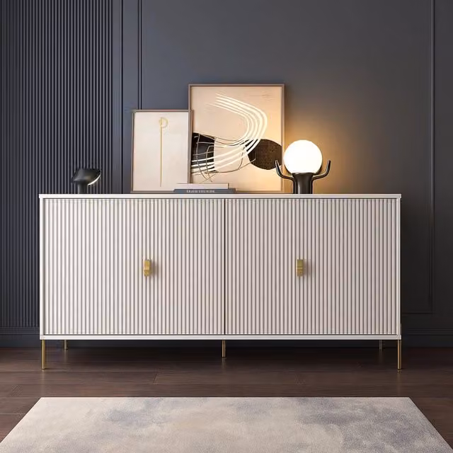 Madia DMORA con cassetti soft close, design moderno a righe, Beige e Oro, L: 203 cm, P: 49 cm, H: 83 cm – 1