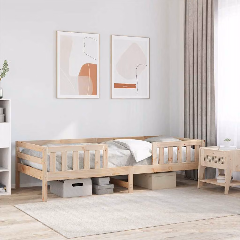 Letto singolo moderno vidaXL in legno massello di pino non trattato, colore marrone, L/P/H: 80 x 190 x 80,5 cm