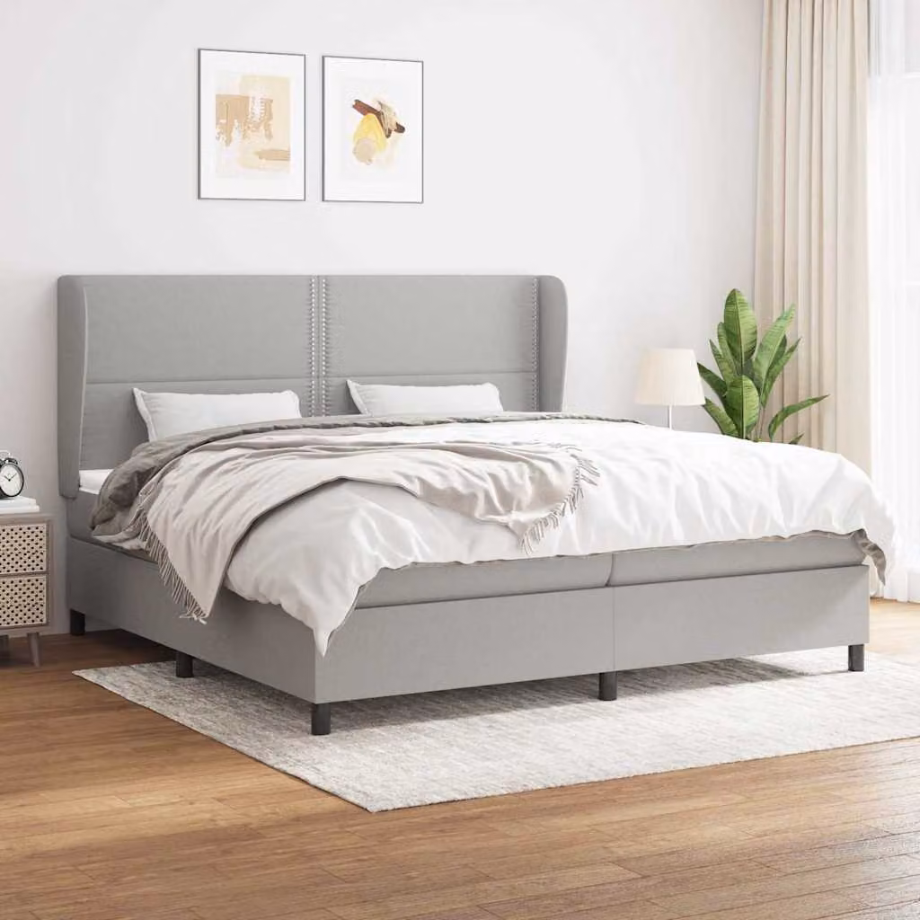 vidaXL Giroletto a Molle con Materasso Ibrido in Tessuto Grigio e Bianco L/P/H: 200 x 200 x 25 cm – 1
