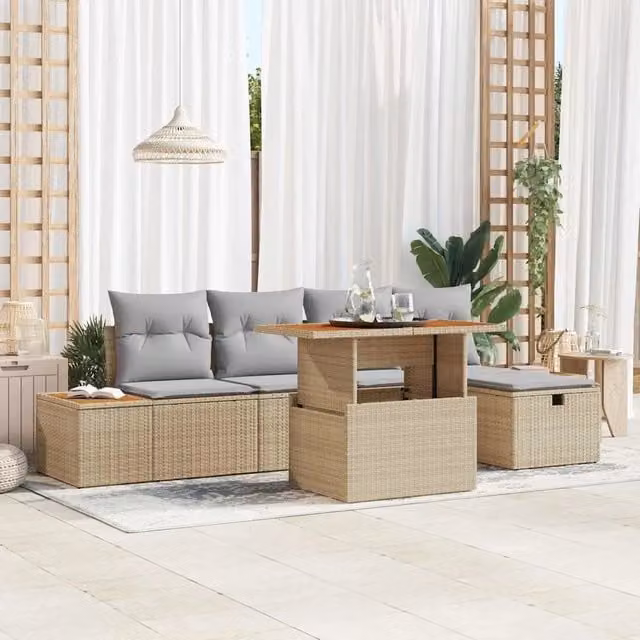 Set Divano da Giardino 6 pz Beige polyrattan 3360075