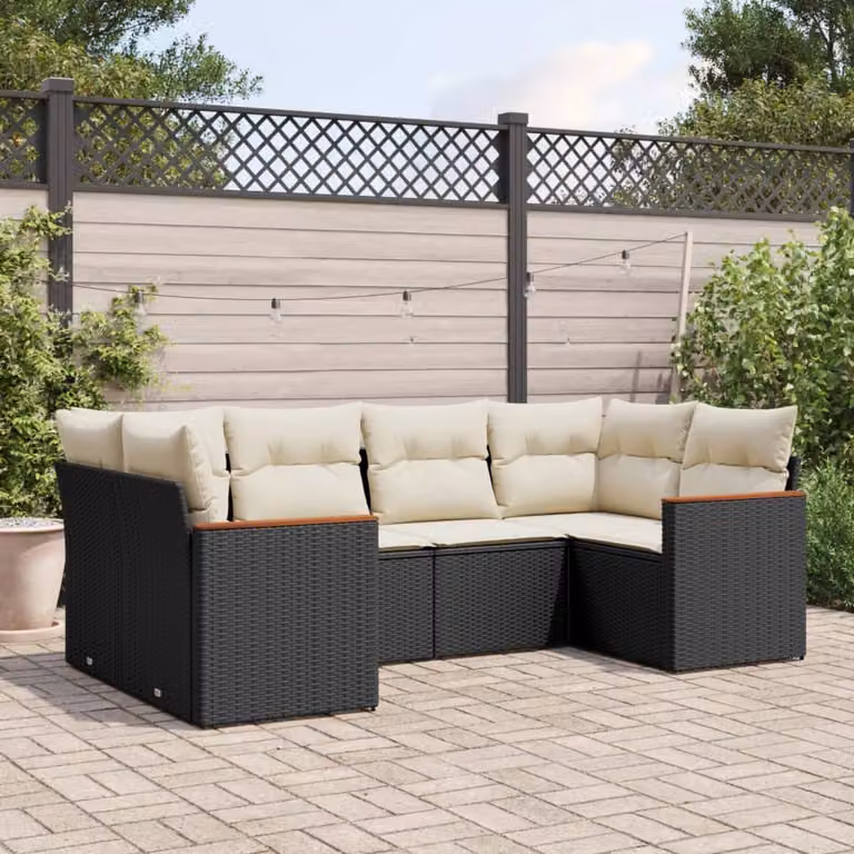 Set Divano da Giardino a L vidaXL in Polyrattan Nero con 6 Cuscini Imbottiti e Coperture Rimovibili