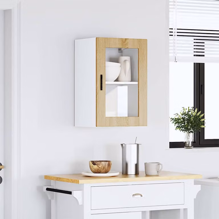 Pensile da cucina moderno vidaXL con ante in vetro, bianco e marrone, L: 60 cm, H: 31 cm, P: 40 cm
