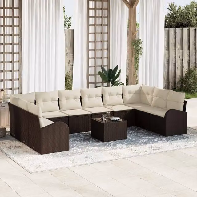 Set Divano da Giardino 11 pz Marrone e Crema polyrattan 3354897