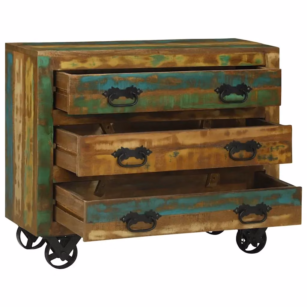 Credenza moderna vidaXL in legno massello multicolore marrone L: 80 cm, P: 30 cm, H: 65 cm – 2