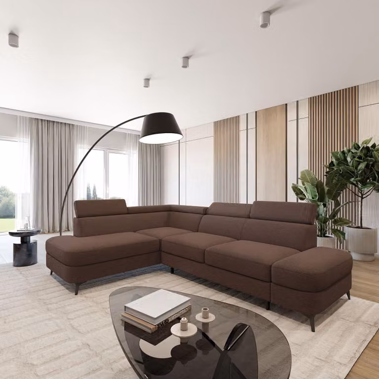 Divano ad angolo Masseno AVISE Q L-S con funzione letto a L, divano con contenitore, divano da salotto, divano, divano letto, set divani - Marrone, QUELLE 25