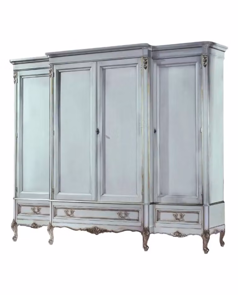 Armadio 4 porte in stile shabby chic Mobili 2G bianco e argento L: 252 cm, P: 60 cm, H: 242 cm