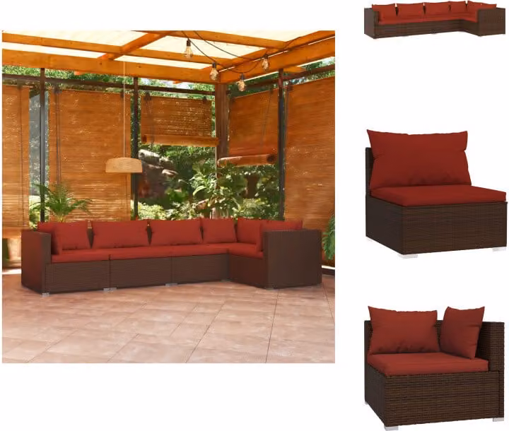 vidaXL set da salotto da giardino 5 pezzi con cuscini in rattan marrone - Set di mobili da giardino