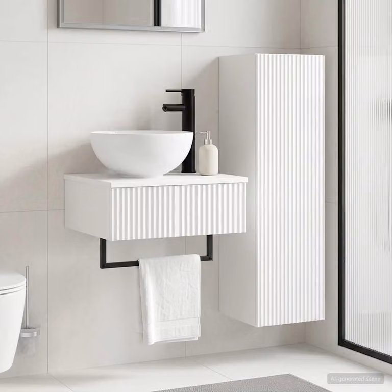 Set di mobili per il bagno vidaXL composto da mobile lavabo e pensile, Bianco Lucido, design moderno, montaggio a parete