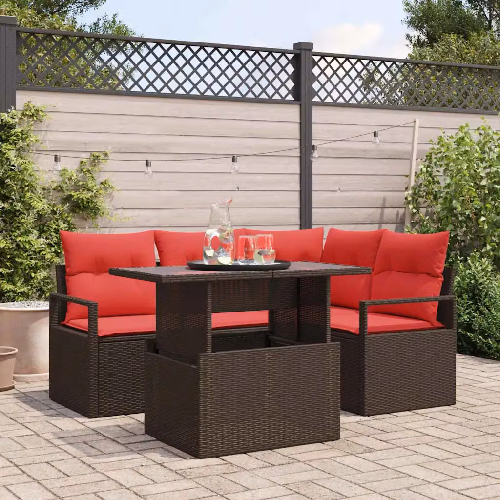 Set Divano da Giardino vidaXL 5 pz in Poly Rattan e Metallo, Colore Marrone