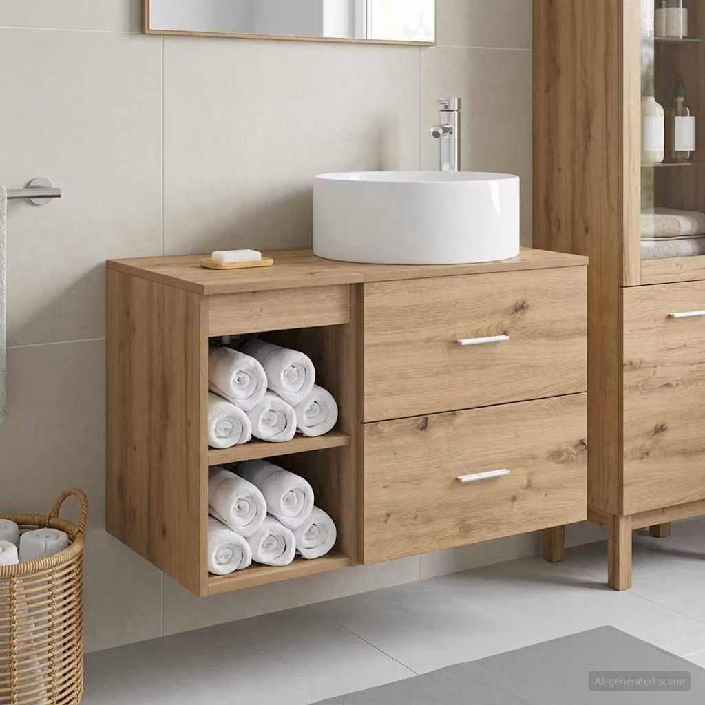 Set di mobili da bagno moderni vidaXL composto da mobile lavabo e pensile a parete in legno marrone opaco
