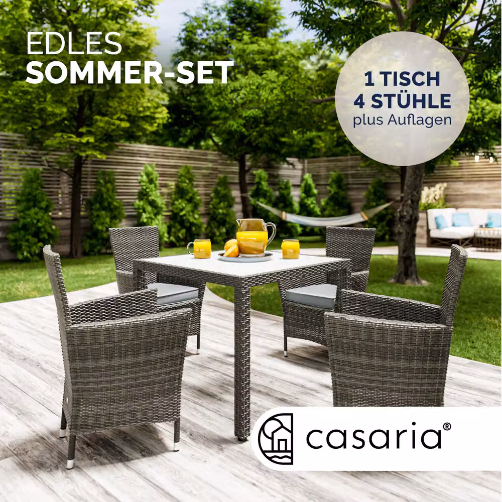 Set da giardino Bali Casaria 5 pezzi in polyrattan grigio antracite con tavolo in vetro – 3