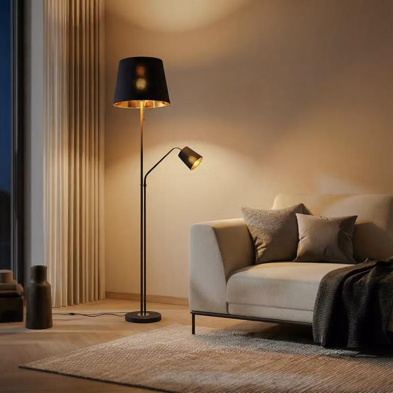 Lampada da terra Efalia Lindby, Nero, Soggiorno / Sala da pranzo, Metallo, Moderno, Lampada da terra