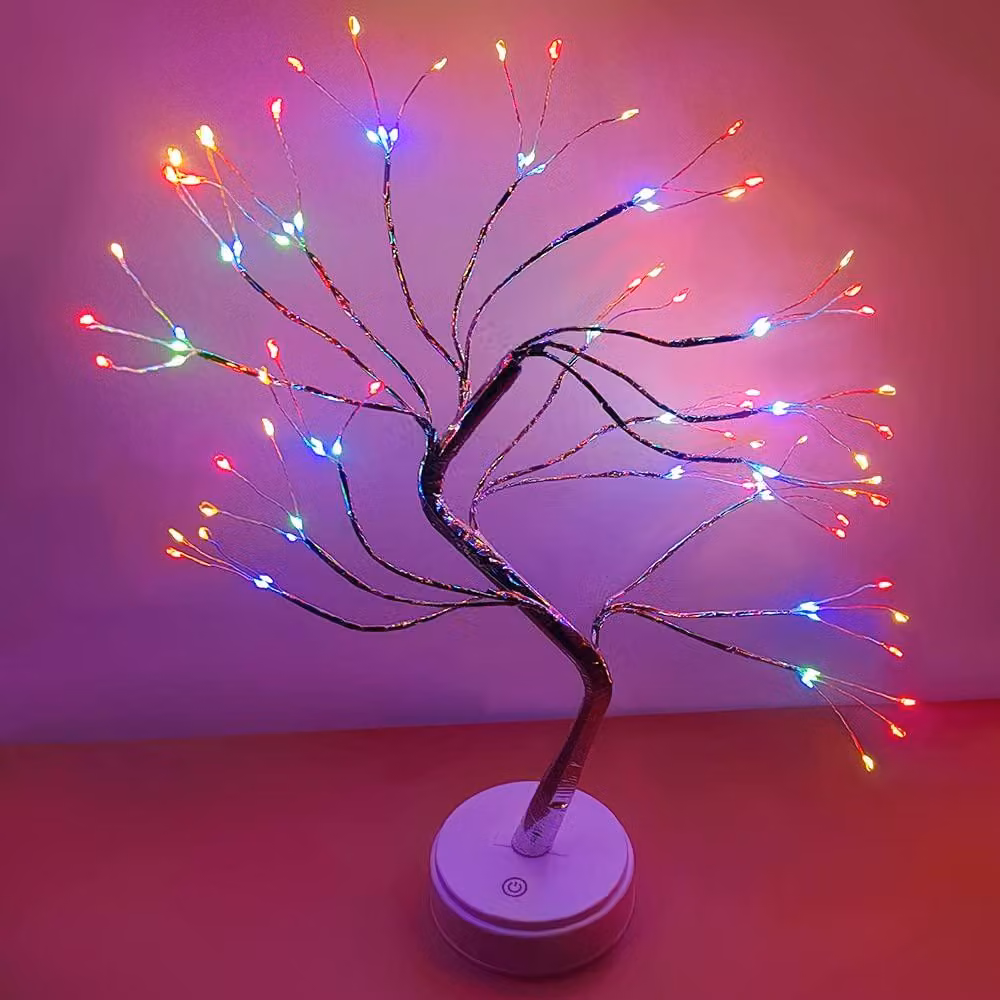 Albero decorativo a LED con 108 luci, multicolore, altezza 50 cm, lampada da tavolo