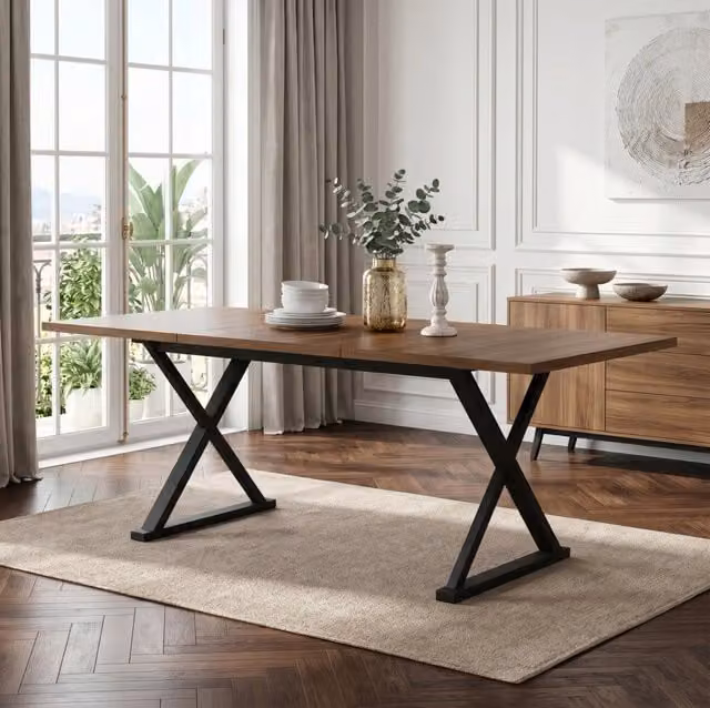 Tavolo da pranzo moderno MODFU rettangolare in MDF laminato marrone con gambe in metallo nero L: 180 cm, P: 90 cm, H: 75 cm