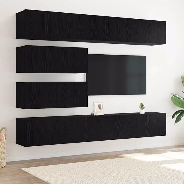 Set mobile TV 6 pz-Credenza per TV Rovere Nero Legno multistrato 165680