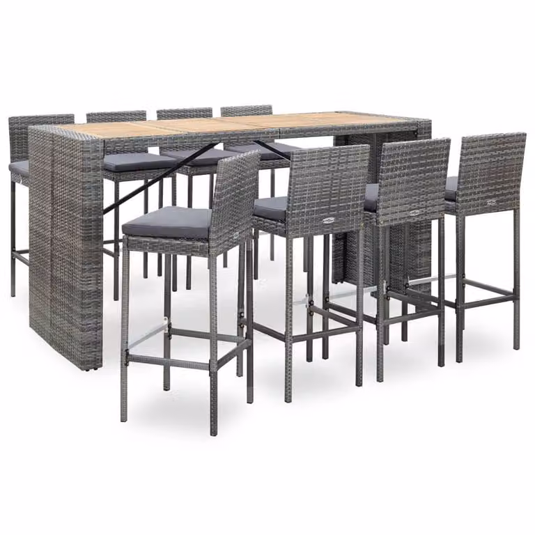set bar da giardino 5 pezzi in poly rattan e legno di acacia nero