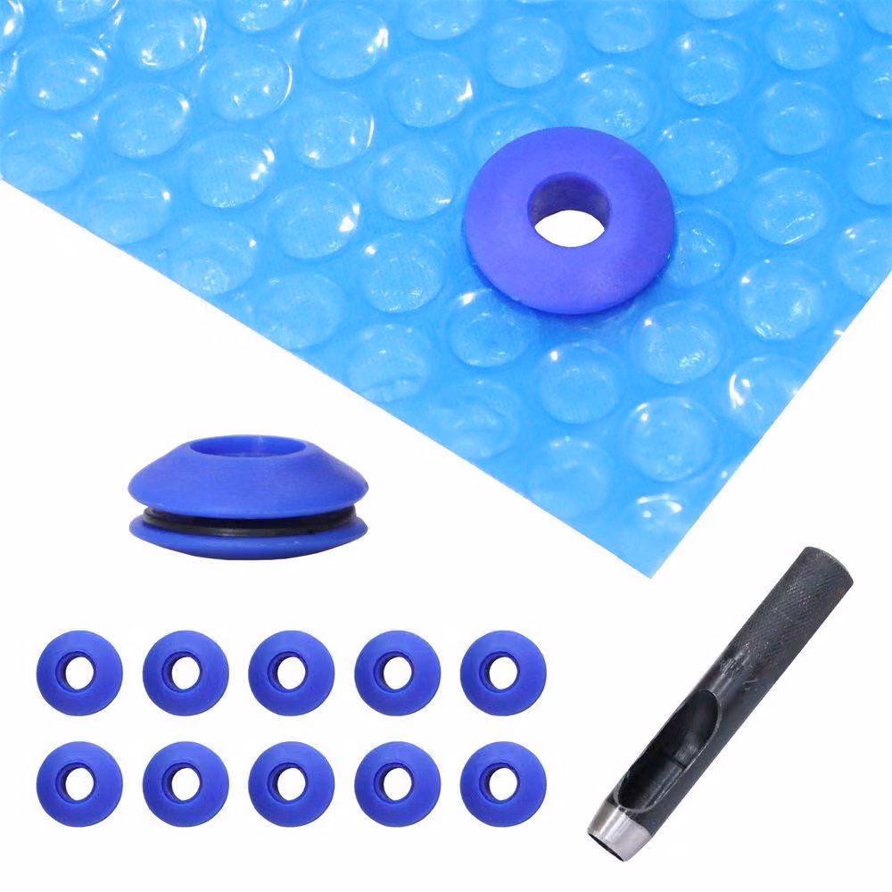 10 pezzi di occhielli blu per teloni da piscina + punzoni per occhielli in plastica per teloni di copertura