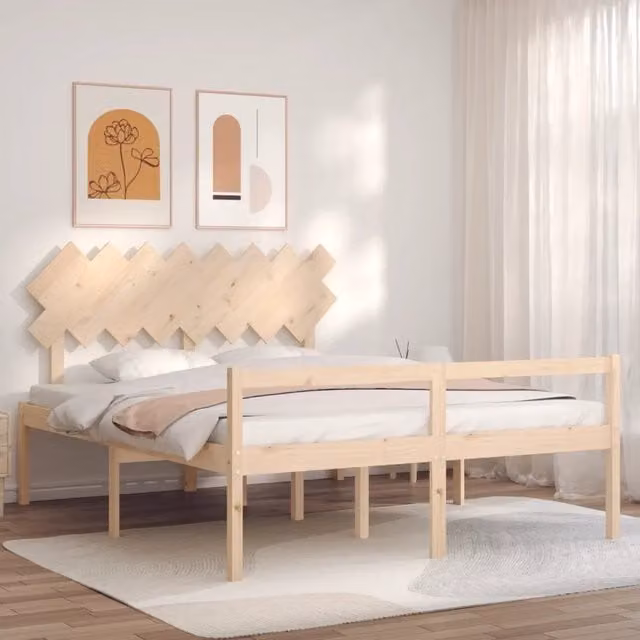 Letto per anziani vidaXL in legno massello di pino con testiera stile rustico L/P/H: 160 x 200 x 80,5 cm – 1