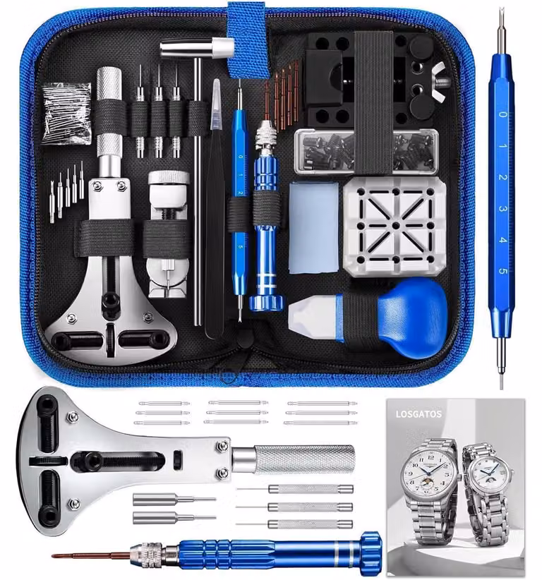 Kit di riparazione orologi da 149 pezzi, per la sostituzione delle batterie e la regolazione dei cinturini, completo di custodia per attrezzi