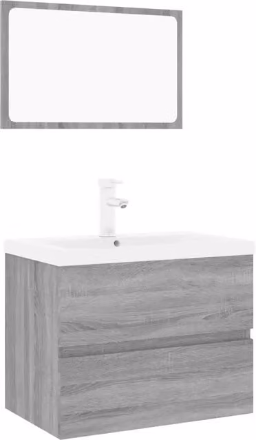 Set di Mobili da Bagno Moderno con Mobile Lavabo e Armadietto Specchio Bianco e Grigio Matt L/P/H: 60.0 x 38.5 x 45.0 cm