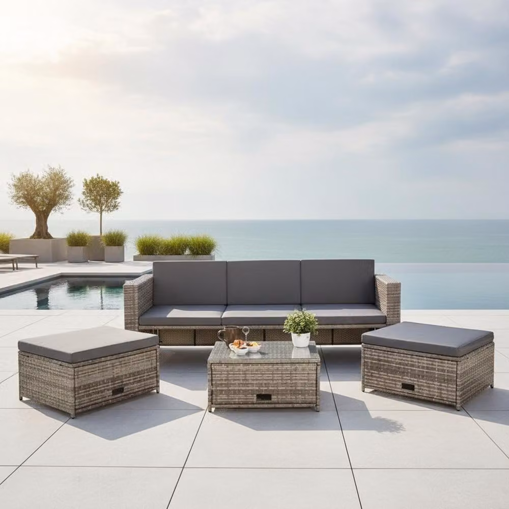 Mobili da giardino 6 pezzi grigio divano lounge polyrattan set da pranzo cuscini di seduta