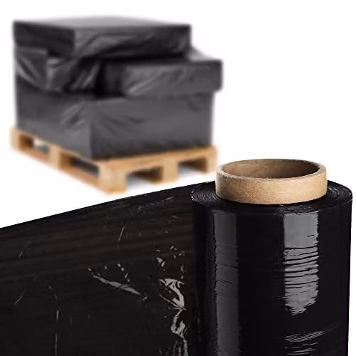 Film stretch, film di imballaggio, 3 kg di rotolo, 300 m x 50 cm, pellicola di pallet fissi, foglio a mano, film in cambio di mobili, magazzino, trasporto, film in movimento, plastica, adesivo (nero)