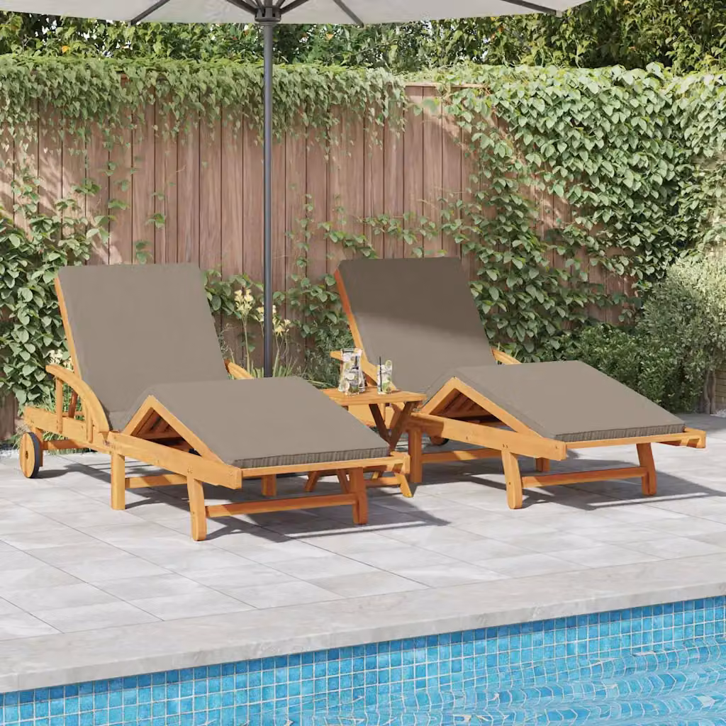 Set di 2 lettini da sole vidaXL in legno di acacia massello con materasso regolabile per giardino e terrazza