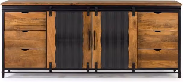 Credenza in legno di mango e metallo stile industrial per la tua sala da pranzo, marrone e nera, L: 190 cm, P: 40 cm, H: 80 cm