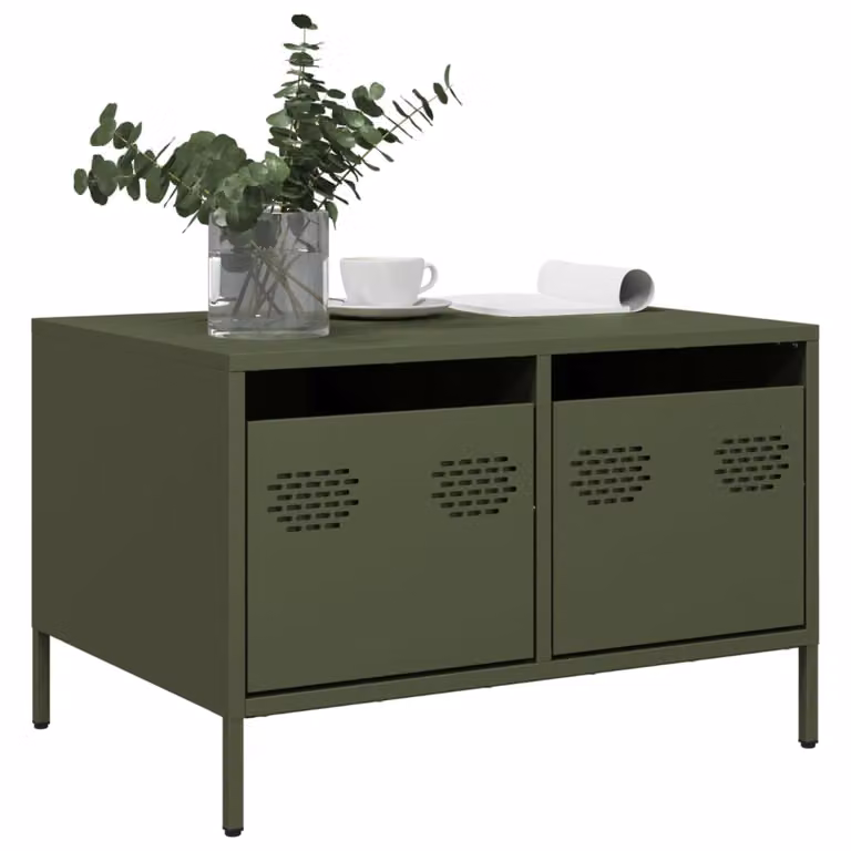 Mobile TV vidaXL Verde Oliva in Acciaio Laminato a Freddo L: 68 cm, P: 50 cm, H: 43,5 cm