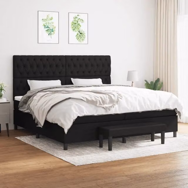 Letto Ibrido vidaXL con Giroletto a Molle e Materasso in Tessuto Nero e Bianco L/P/H: 200 x 200 x 203 cm – 1